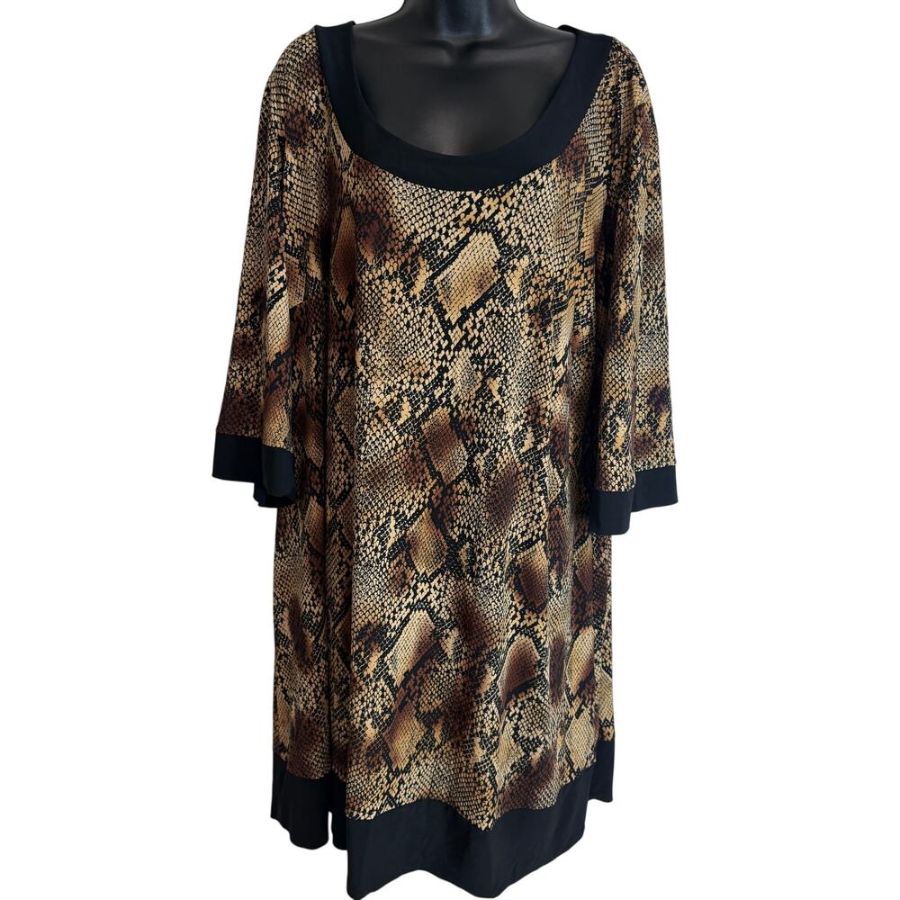 Tiana B 2X Snake Print Dress Brown Black Stretch Career Plus Size USA Shift EUC